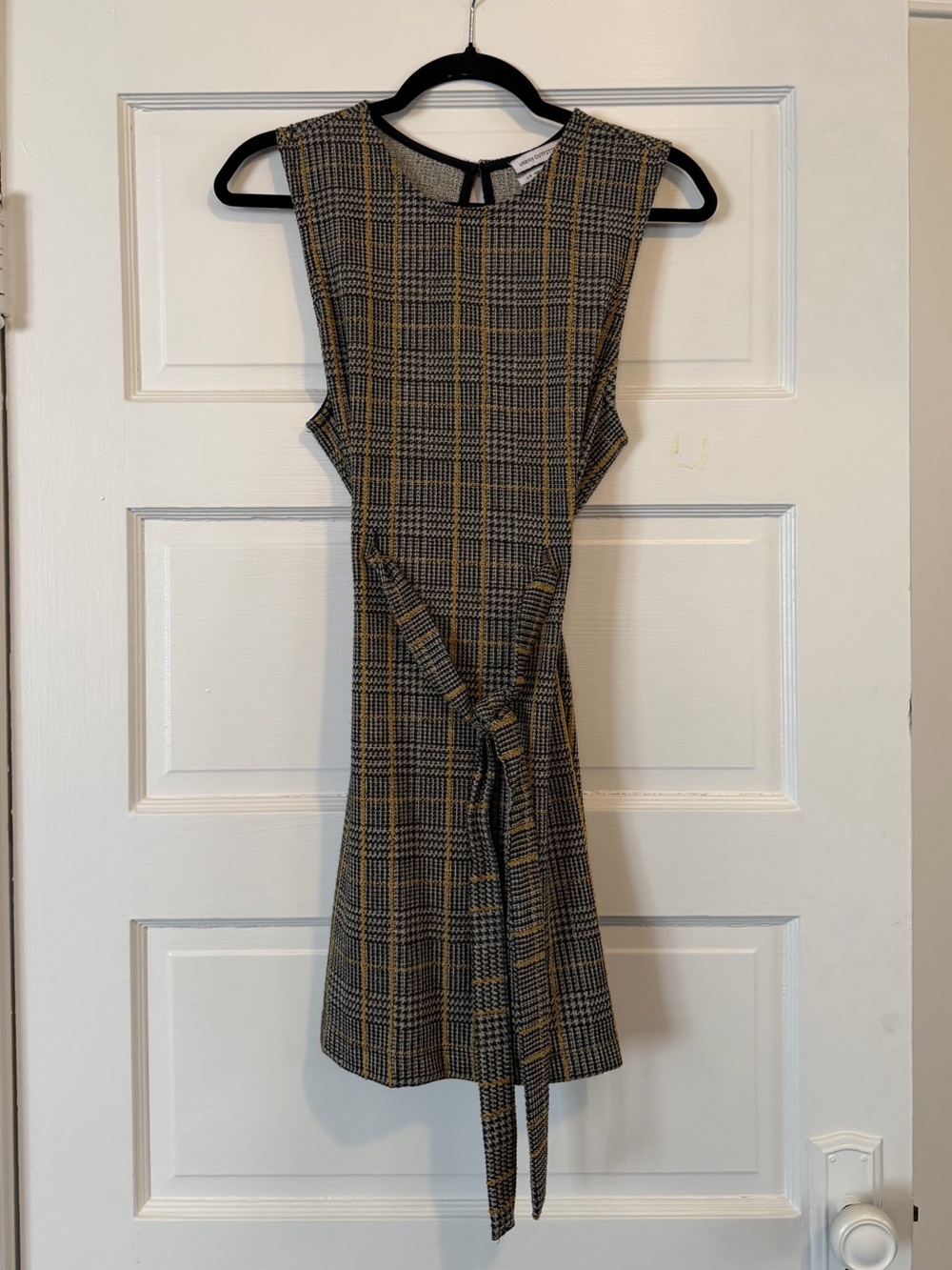 Urban Outfitters Black and Yellow Plaid Tie-Waist Mini Dress